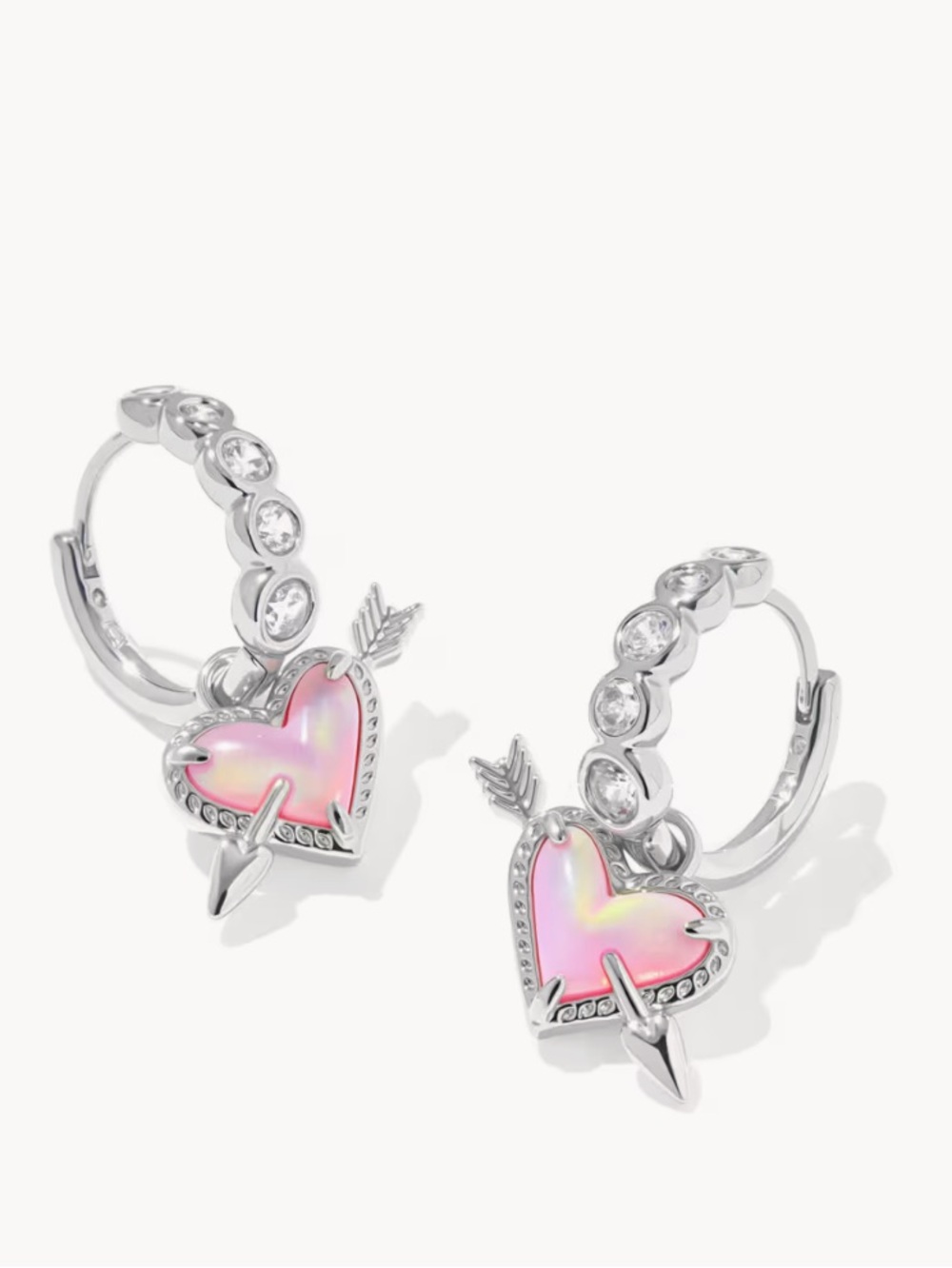 NWOT Kendra Scott Pink Ari Heart Arrow Huggie Convertible Earrings